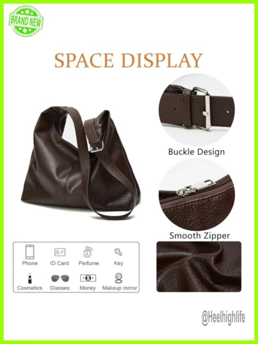 Large Hobo Bag Vegan Leather Shoulder Handbag Slouchy Tote Travel Shopping